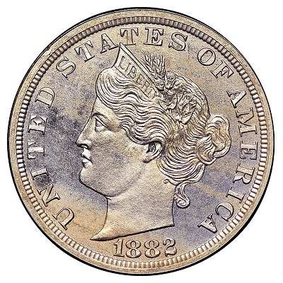 1882 US nickel, five-cent coin