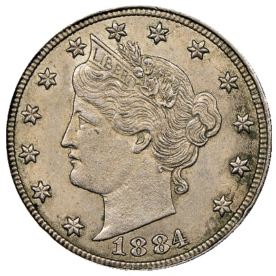 1884 US nickel, five-cent coin