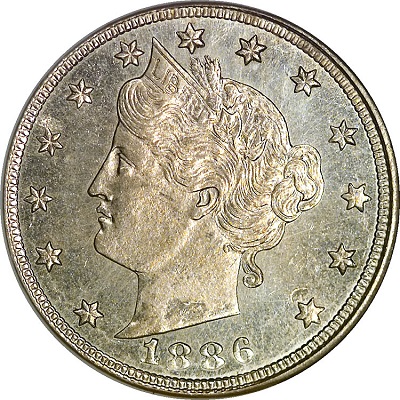 1886 US nickel, five-cent coin