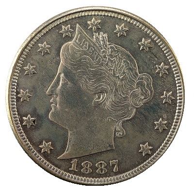1887 US nickel, five-cent coin