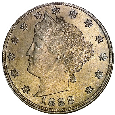 1888 US nickel, five-cent coin